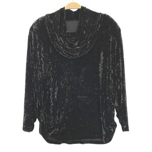 Vintage Crushed Velvet Top Women Size L Black Goth Draped Cowl Neck Ruched